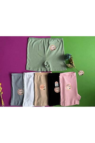 KOTA Kadın Şort-Boxer Set Pamuklu 6 li Beyaz, Ten, Siyah, Yeşil, Mavi ve Pembe Renk Fitilli Şort Bermuda