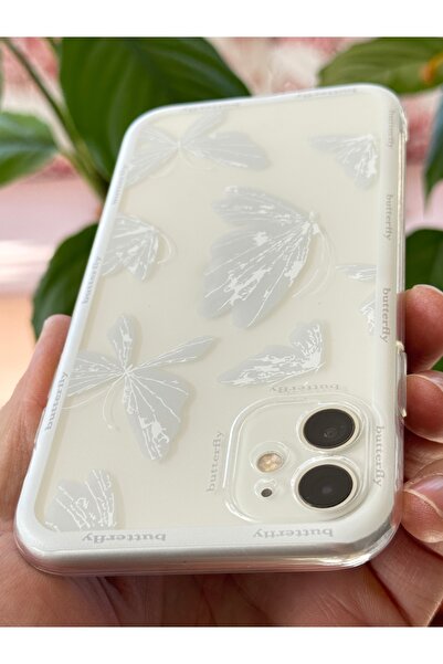 Fibaks iPhone 12 Compatible Case Designed Patterned Camera Protection Transparent Butterfly Flexible Soft Silicone Cover