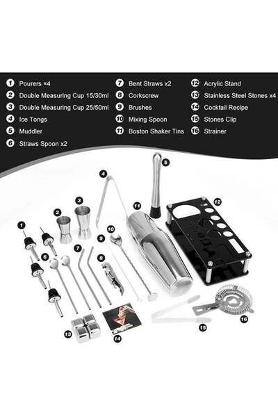 fulina 23 PCS Cocktail Shaker Set,Boston Stainless Steel Bartender Kit with Acrylic Stand,for Home,Party