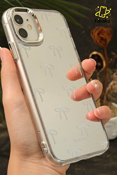 Fibaks iPhone 11 Compatible Case Mirrored Bow Girl Bow Pattern Shock Absorbing Silicone Cover