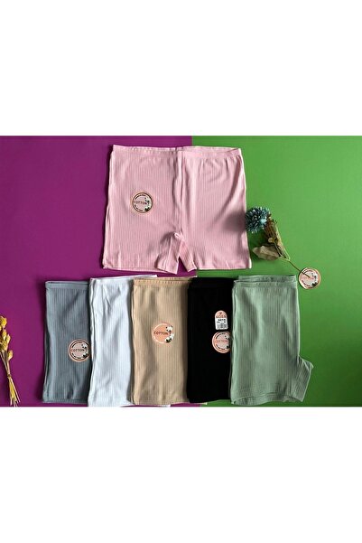 KOTA Kadın Şort-Boxer Set Pamuklu 6 li Beyaz, Ten, Siyah, Yeşil, Mavi ve Pembe Renk Fitilli Şort Bermuda