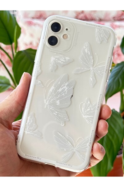 Fibaks iPhone 12 Compatible Case Designed Patterned Camera Protection Transparent Butterfly Flexible Soft Silicone Cover