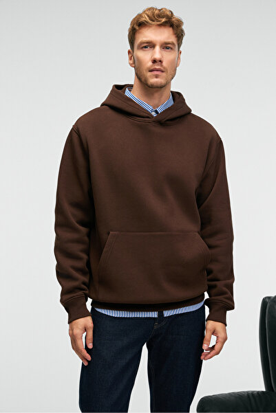 GRIMELANGE Amos men's soft fabric 3 thread o Oversized k Hooded kangaroo pocket bitter coffee sweatshirt