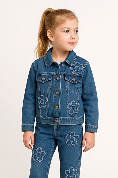 Overdo جاكيت جينز للفتيات بتفاصيل زهور