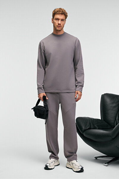 GRIMELANGE Ανδρικό φούτερ EDMUND με στάμπα με λαιμόκοψη και λάστιχο και πώμα σε σκούρο γκρι