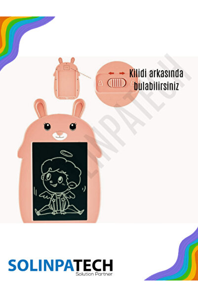 SolinpaTech Pink 8.5 Inch Lcd Drawing and Writing Tablet with Rabbit Figure