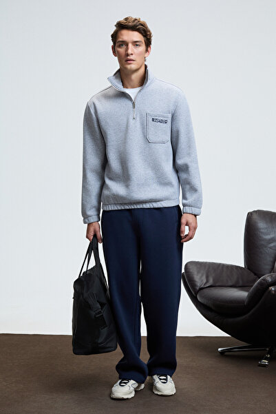 GRIMELANGE Benson Men's Drawcord Elastic Waist Relaxed Fit Navy Blue Sweatpants