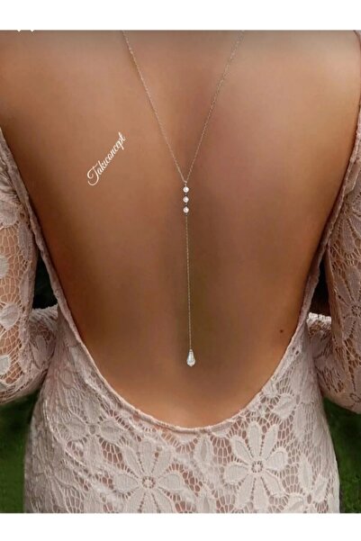 TakıConcept İnci Detaylı Kristal Taş Uzantılı Sırt Kolyesi, Vücut Aksesuarı, Sırt Aksesuarı