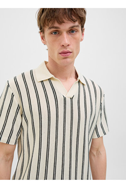 Jack & Jones Λευκό ανδρικό μπλουζάκι πόλο 12276317_JPRBLUHARRY SS SPLIT NECK