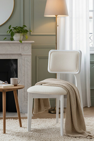 Woodenbend Mirla Beyaz Döşemeli Kayın Ağacı Sandalye – Modern İskandinav Bohe...