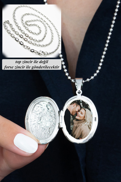 Takı Dükkanı Fotoğraflı Resimlik İçi Açılabilir Kapaklı Oval Kolye Sevgiliye Hediye bbk49