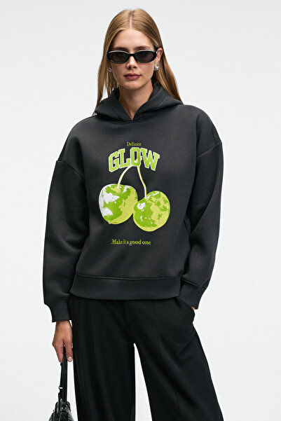 GRIMELANGE YANMESA Kadın Oversize Baskı Ve Nakış Detaylı Uzun Kollu Kapüşonlu...