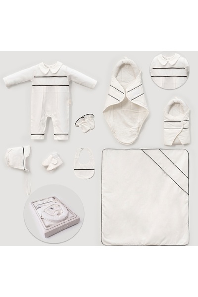 LOVE MAXX Cotton Gold/Black Piping 7-Piece Baby Set Hospital Release 0-3 Months Newborn