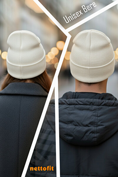 nettofit Unisex Men's Women's Winter Soft Ecru Wool Beret with Leather Label Detail