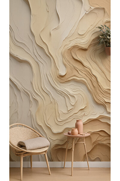 Arkhearts Bej Katmanlı Dokulu Duvar Kağıdı | Kendinden Yapışkanlı | Modern Do...
