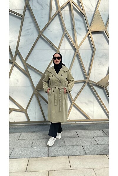 demet's collection BERRE Astarlı Yaka Detaylı Seyyar Kemerli Uzun Düğmeli Trençkot