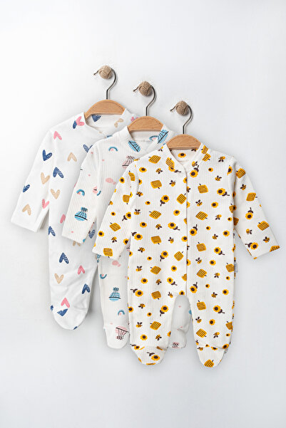 ENİA BABY Kız Erkek Bebek Desenli Renkli 3lü Tulum Takımı Yenidoğan Kıyafet 0-3 ay