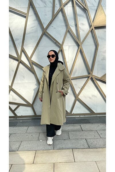 demet's collection BERRE Astarlı Yaka Detaylı Seyyar Kemerli Uzun Düğmeli Trençkot