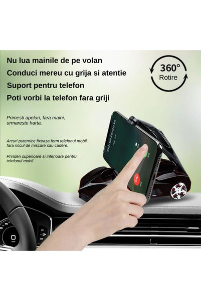 Inteliced Suport de Telefon 3in1 Pentru Masina sau Casa Negru, Inteliced®,Rotativ 360°,Afisaj Numar de Telefon