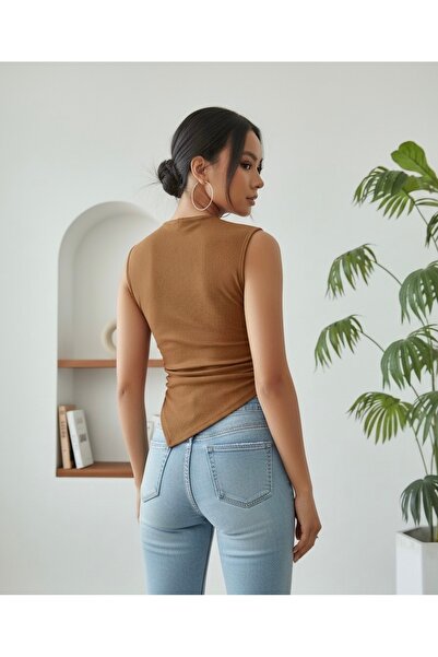 ns nirvana secret Νέο Μοντέλο Γυναικεία Μπλούζα Ασύμμετρη Κοπή Πλαϊνή Συρόμενη κοτλέ Υφάσματα