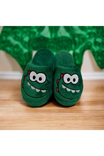 Bmp Terlik Yeşil dinozor peluş çocuk ev terliği