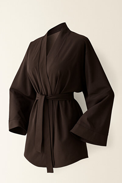 Glowear Atelier Chocolate Brown Belted Design Kimono - Bitter Brown