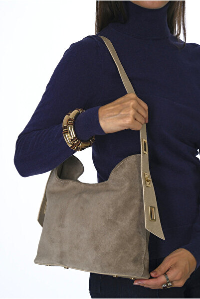 ABBRA Women's Real Suede Leather Strap Adjustable Lined Bag