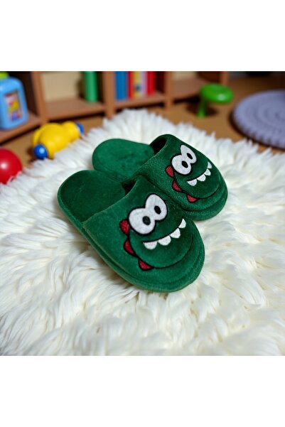 Bmp Terlik Yeşil dinozor peluş çocuk ev terliği