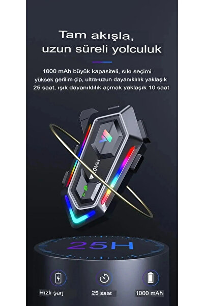 Wair Teknoloji Y20 MAX 2 Kişi Bağlantılı RGB  Işıklı 1000mAh Bluetooth Motosiklet Kask Kulaklık İntercom Uyumlu
