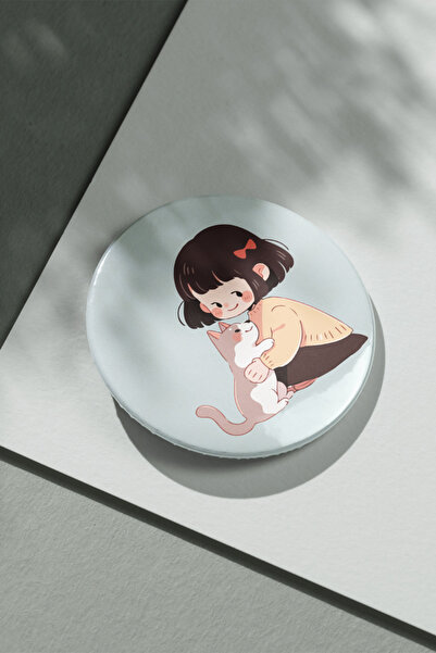 Hume Craft Kedi ve Sevimli Kız İğneli Metal Rozet