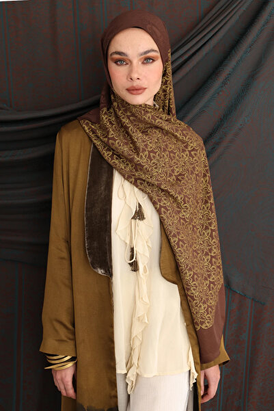 Mooncorn Nora Patterned Double-Sided Brown-Salmon Shawl