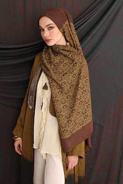 Mooncorn Nora Patterned Double-Sided Brown-Salmon Shawl