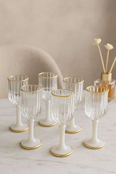 YzHome مجموعة من 6 أكواب زجاجية مذهبة من زجاج الماء بجانب القهوة سعة 75 مل