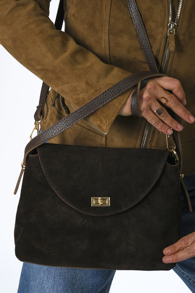 ABBRA Women's Real Suede Leather Hand Shoulder Lined Bag