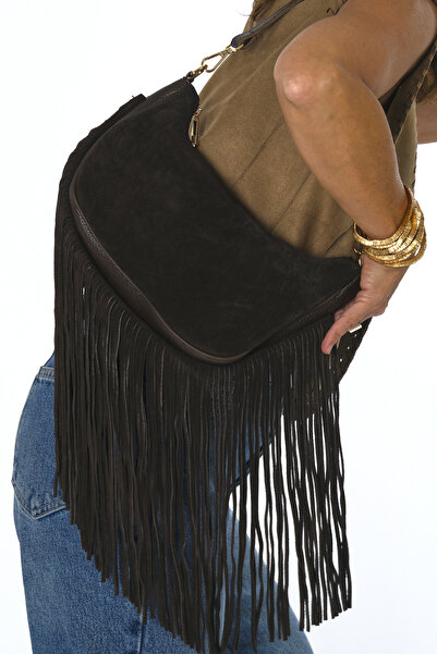 ABBRA Women's Real Suede Leather Bottom Tassel Lined Bag