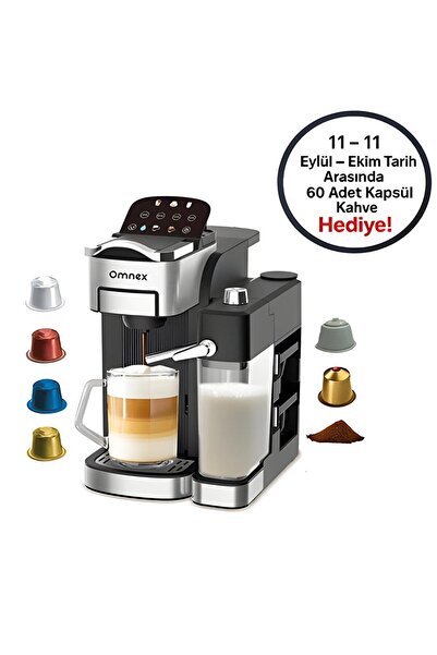 Omnex Ox-Pro2 Capsule and Ground Coffee Espresso Machine 20 Bar Pressure Milk Frother Latte & Cappuccino