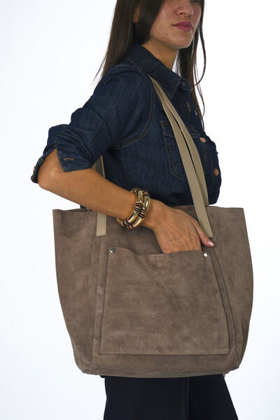 ABBRA Women's Suede Bag with Large Front Pocket