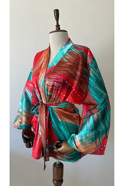 Glowear Atelier Mixed Pattern Satin Belted Design Kimono