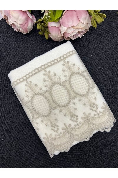 Çeyiz Bahçesi Set de 2 prosoape de mână și față din catifea din dantelă franceză rubin 50/90cm