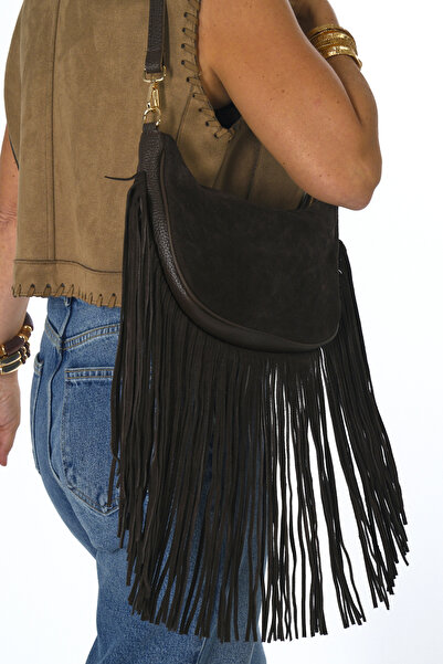 ABBRA Women's Real Suede Leather Bottom Tassel Lined Bag