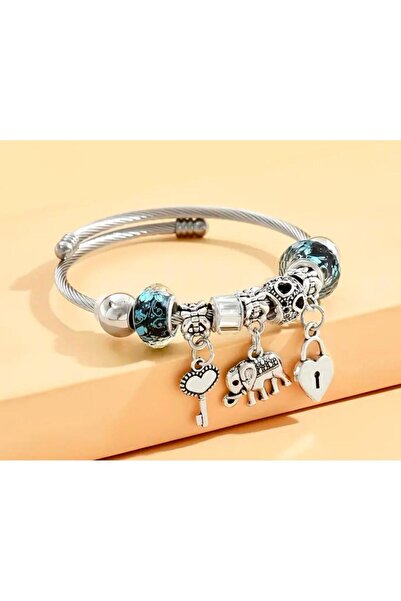 Charmeda Accessory & Boutique Charmeda Mavi Taşlı Gümüş Renk Şans Bilekliği