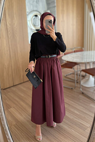 Ka Hijab Φούστα καμπάνα με ελαστική μέση και τσέπες - Βουργουνδία