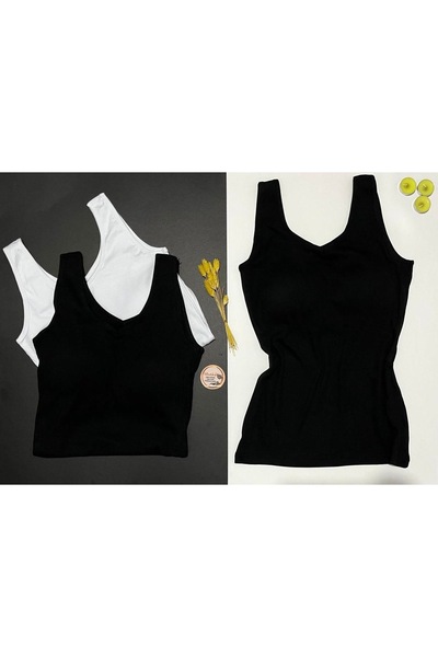 VELOURE Kadın Atlet V Yaka Sütyenli Modal 3’lü 2 Siyah 1 Beyaz Pedli Atlet-bl...