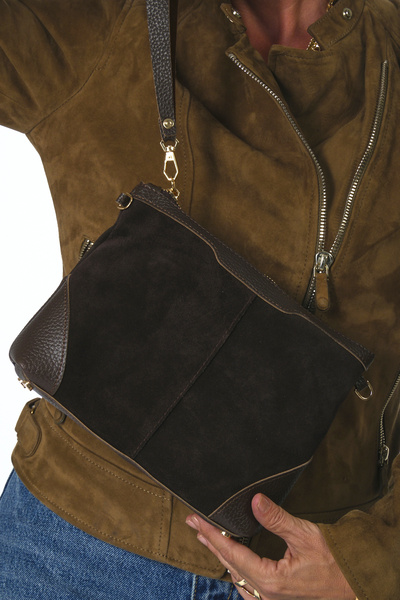 ABBRA Women's Real Suede Leather Small Bag with Shoulder Strap