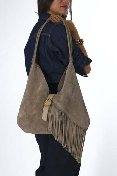 ABBRA Women's Real Suede Leather Puppy Side Tassel Bag