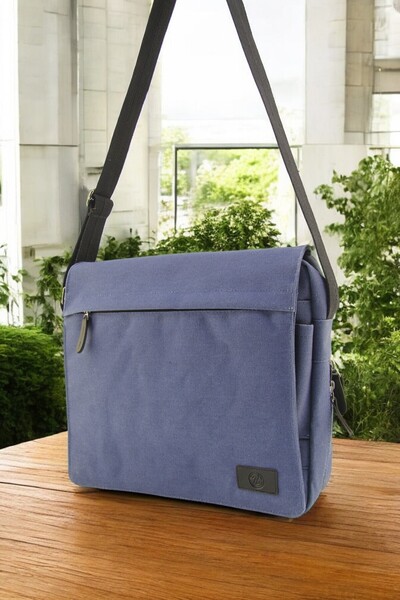 QUB CLUB Postman Blue Work School Canvas Waterproof Gusseted Briefcase Street Bag