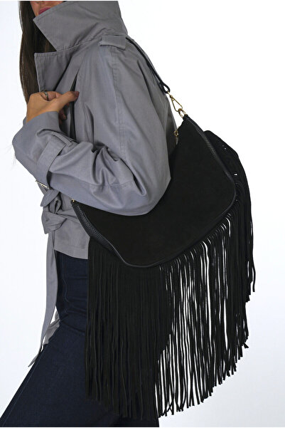 ABBRA Women's Real Suede Leather Bottom Tassel Lined Bag