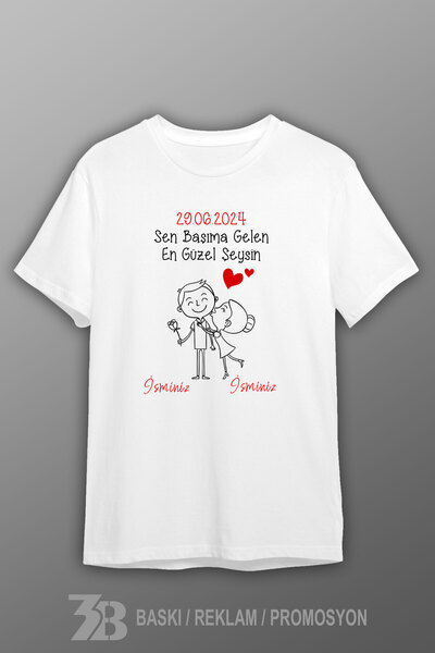3B BASKI REKLAM PROMOSYON AŞK  TEMALI İSİMLİ BEYAZ T-SHIRT-TİŞÖRT-3BAŞK007TS