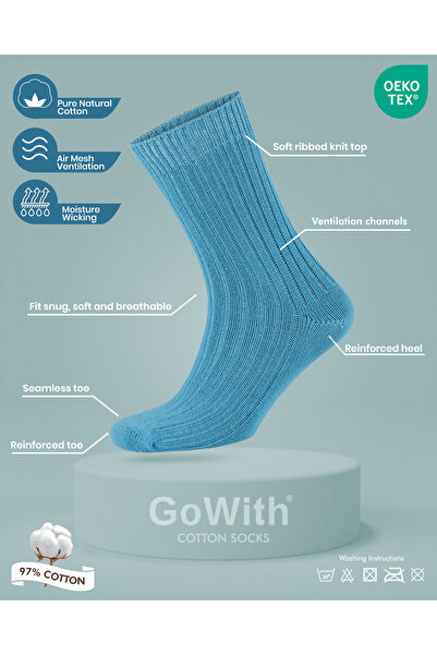 Go With 4'lü Kadın Erkek Renkli Bio Naturel %100 Doğal Pamuklu Ribana Örgü Dikişsiz Soket Çorap 3014