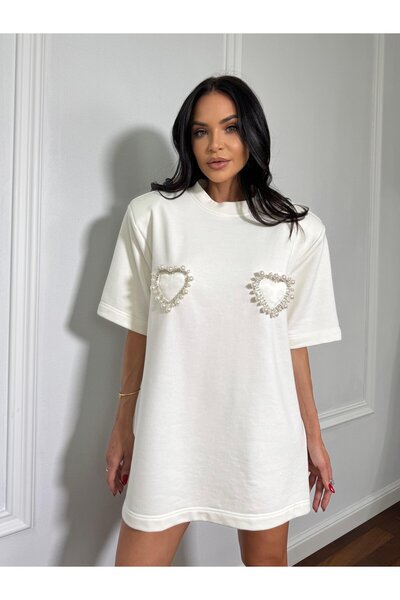Unbranded/Generic ELIA dress-type T-shirt, with structured shoulders and appliquéd accessories